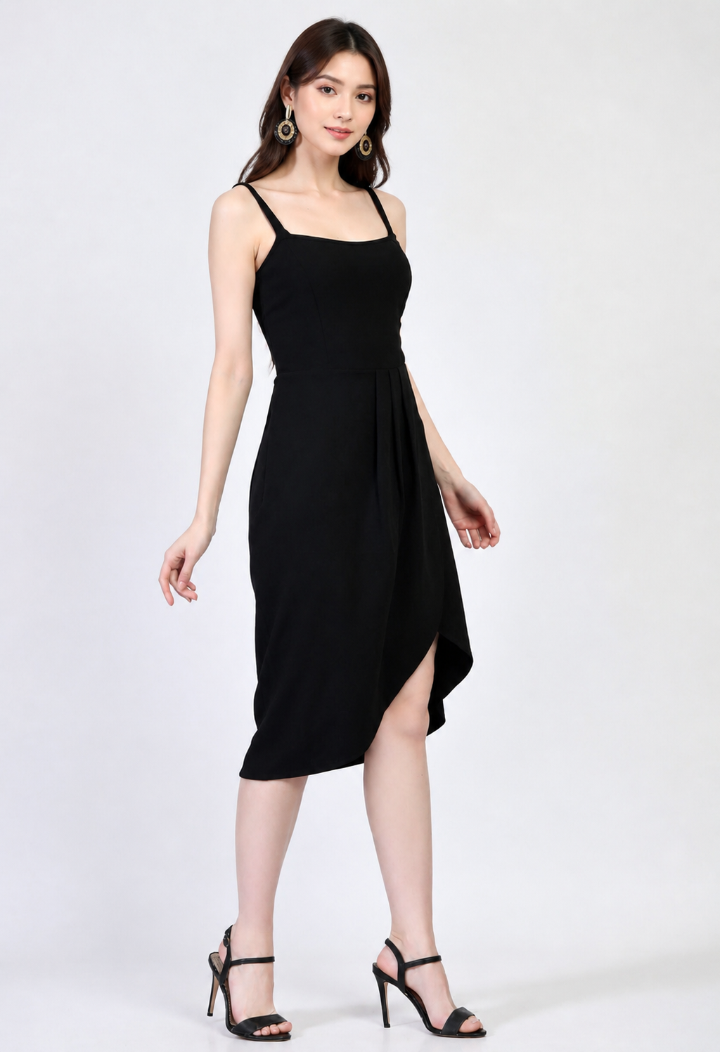 Black Tulip Hem Bodycon Midi Dress